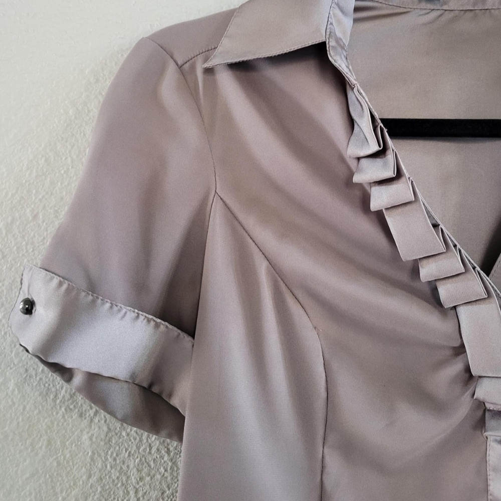 Express Tan Gray Fitted Buttoned Blouse - image 2